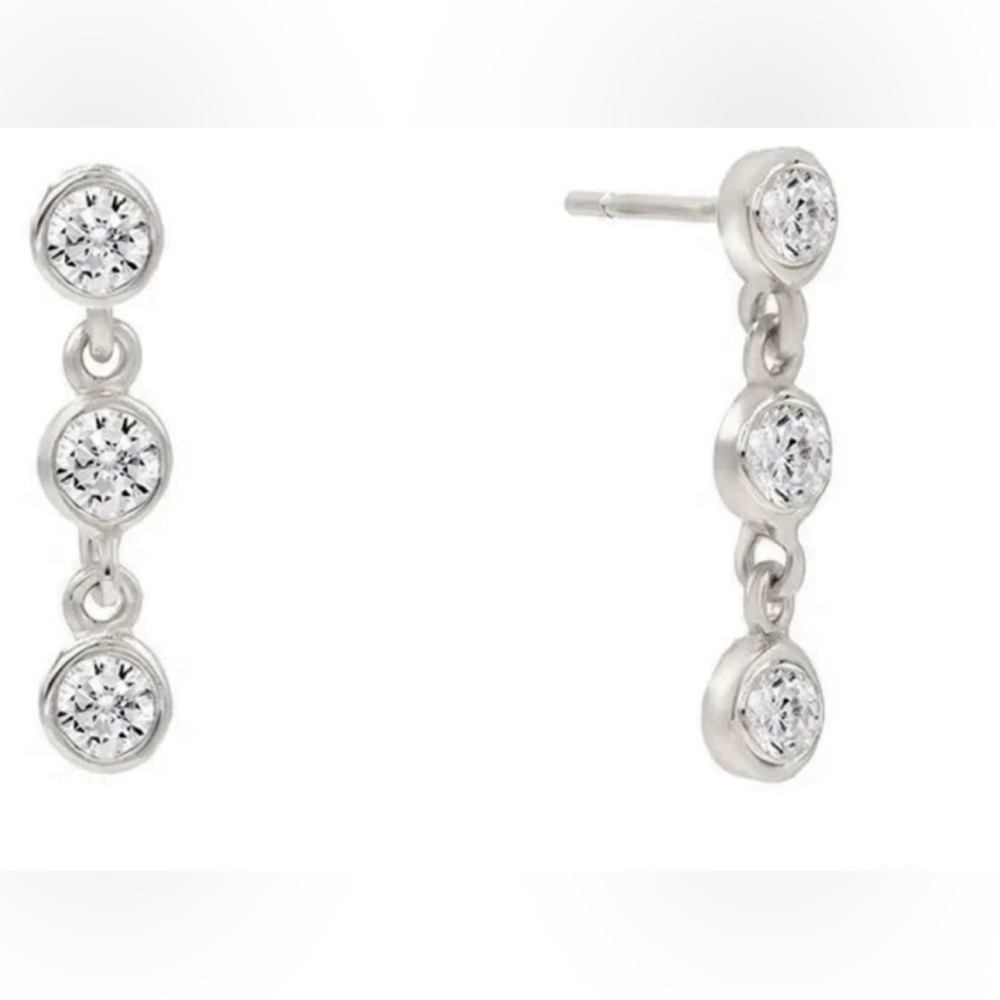 Sterling Silver Nickel Free Trio Bezel Stud Drop Earrings, 925 Cubic Zirconia